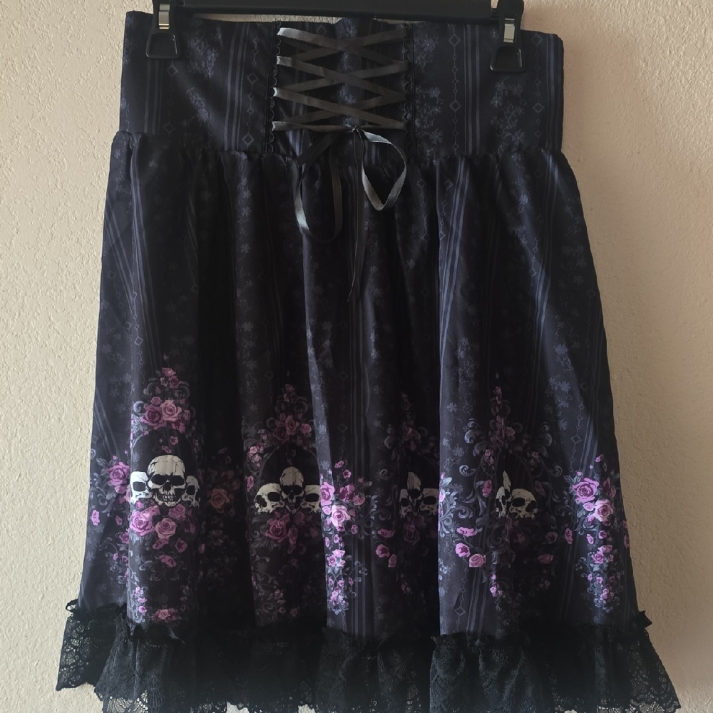 ROMWE Black and Purple Knee-Length A-Line Skirt